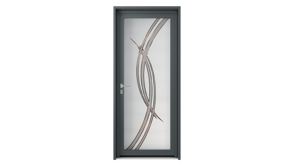 Porte d'entrée parclosé gamme LUMIERE Porte d'entrée vitrée et contour gris avec effet sur le verre